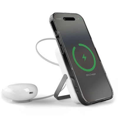 2. Puro 10000mAh MagSafe Wireless Power Bank with Aluminum Stand - White