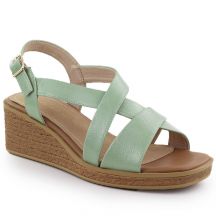 Sergio Leone SK298 women's patent leather wedge sandals in green