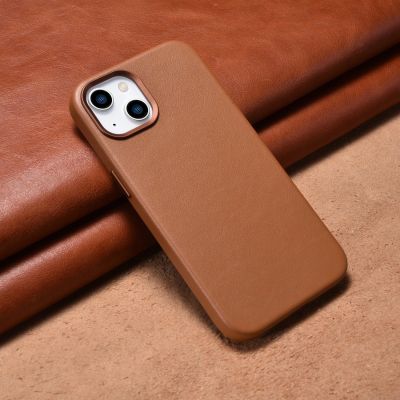 13. iCarer Case Leather Case Cover for iPhone 14 Plus Brown (MagSafe Compatible)