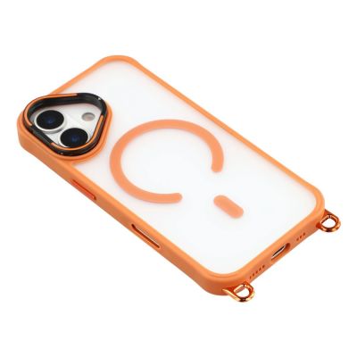 5. iPhone 17 Case with Adjustable Crossbody Lanyard and MagSafe Compatible Camera Frame as a Stand - Orange