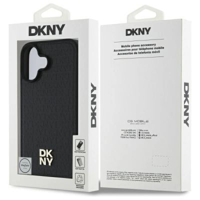 8. DKNY Repeat Pattern Stack Logo MagSafe iPhone 16 Case - Black