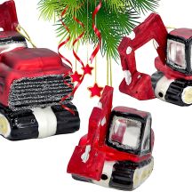 GLASS FIGURINE CHRISTMAS ORNAMENT VEHICLE EXCAVATOR MICA