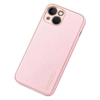 4. Dux Ducis Yolo iPhone 14 Plus case elegant pink faux leather cover