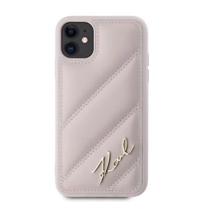 3. Karl Lagerfeld Diagonal Quilted Script case for iPhone 11 / Xr - pink