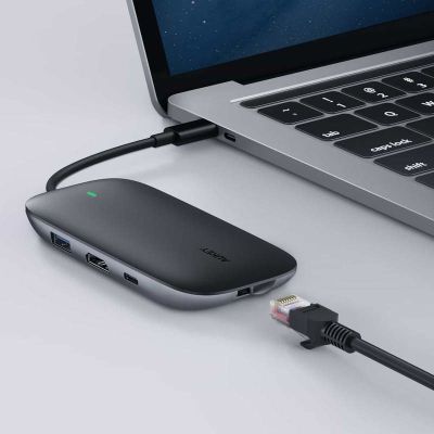 4. AUKEY HUB USB C CB-C71 8IN1 RJ45 HDMI 4K PD 100W