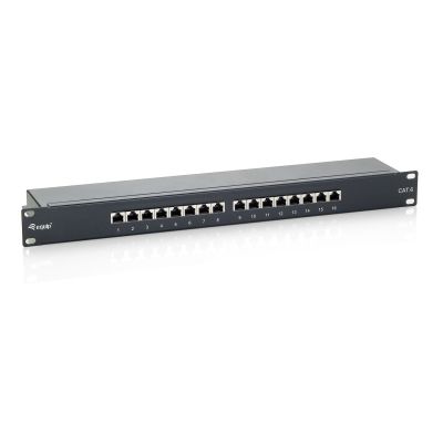 Equip CAT6 patch panel, 16 ports, black, 19" (1U)