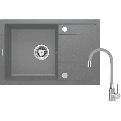 Granite sink with a single-bowl tap and drainer