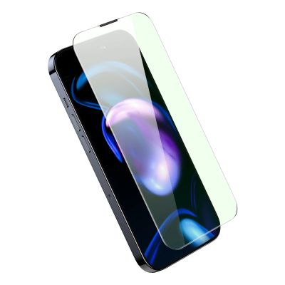 4. Baseus Full Screen Tempered Glass for iPhone 14 Pro with Anti Blue Light Filter and 0.3mm Speaker Cover + Mounting Frame