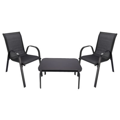 10. Classic Black Forest textile garden furniture set, two chairs + black table