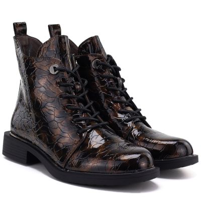 4. Women's patent leather brown ankle boots S.Barski HY62-8140