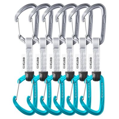 Edelrid 737930106020 Climbing Carabiner, Locking Closure, D-Shape, Blue, Silver, 6 Pieces