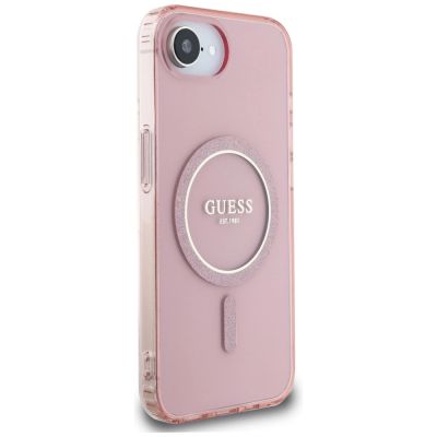 4. Guess IML Glitter Circle MagSafe case for iPhone 16e - pink