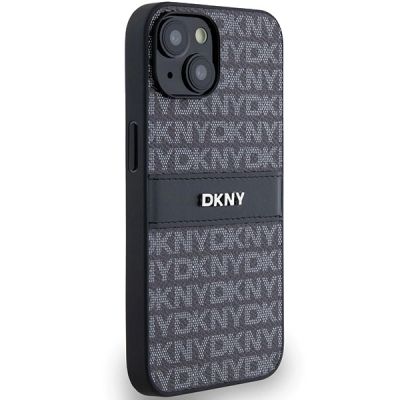 4. DKNY Leather Mono Stripe & Metal Logo Case for iPhone 15 Plus / 14 Plus - Black