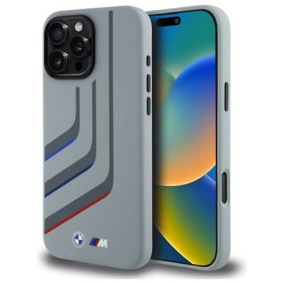 BMW Silicone Turning Lines MagSafe Case for iPhone 16 Pro Max - Gray