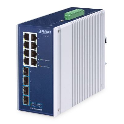 PLANET IP30 Industrial 8-Port Unmanaged Gigabit Ethernet (10/100/1000) Aluminum, Blue