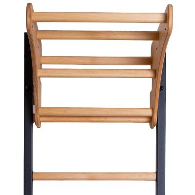 21. GYMNASTIC WOODEN AND METAL WALL BAR WITH 4 HANDLES WITH A WOODEN BAR BENCHK 211B