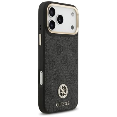 4. Guess 4G Srtass Logo & Big Strap Metal Buttons MagSafe Case for iPhone 17 Pro Max - Black
