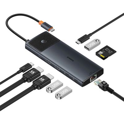 5. Baseus Metal Gleam II 10in1 HDMI USB-A USB-C RJ45 SD/TF Hub - Gray