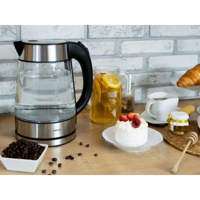 18. ELDOM GLASS CORDLESS KETTLE C420 KETTY 1850-2200W 1.7L NET FILTER ILLUMINATED TANK, HOT PLATE