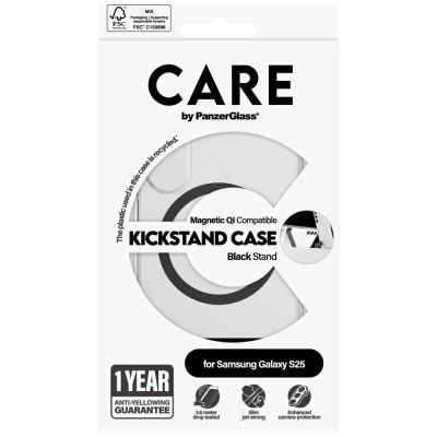 4. CARE by PanzerGlass Feature Black Kickstand & QI Case for Samsung Galaxy S25 - Transparent