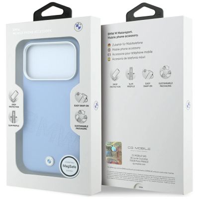 8. BMW Sign Inclined Deboss Letters MagSafe Case for iPhone 17 Pro / 18 Pro - Blue