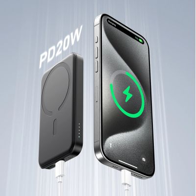 13. Powerbank Joyroom JR-W020 Mini 5000mAh USB-A USB-C inductive 20W - black + USB-C / USB-C cable
