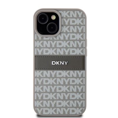 3. DKNY Leather Mono Stripe & Metal Logo case for iPhone 15 / 14 / 13 - beige