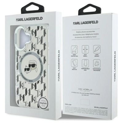 8. Karl Lagerfeld IML Monogram Karl & Choupette Head MagSafe iPhone 16 Case - Clear