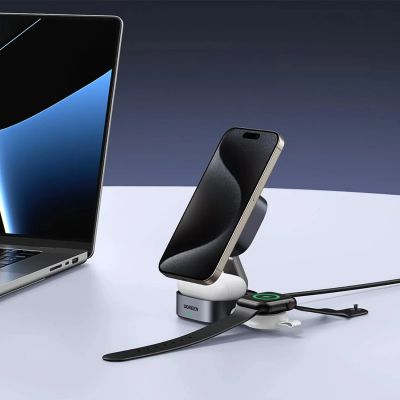 13. Ugreen W702 3in1 inductive charger with MagSafe / Qi2 and USB-C port for phone / headphones - black