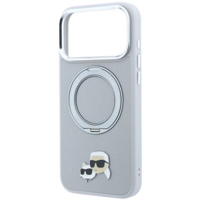 6. Karl Lagerfeld with Ring Stand 360 Karl & Choupette Heads Pin MagSafe Case for iPhone 18 Pro / 17 Pro - Gray