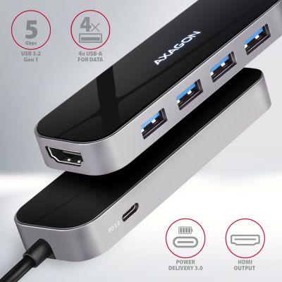 2. Axagon HMC-6H4A Wired Docking Station USB 3.2 Gen 1 (3.1 Gen 1) Type-C Black, Gray