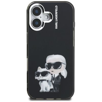 3. Karl Lagerfeld IML Aquarelle Karl & Choupette & Logo iPhone 16 Case - Black