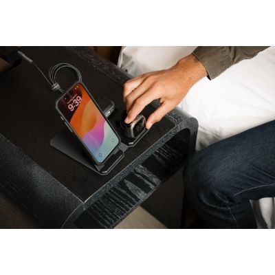 UAG 3in1 Travel Charger - wireless travel charger for three devices 15W, MagSafe compatible, cable, plugs and organizer included (black/gray)