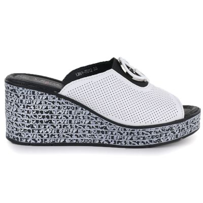 2. Women's leather wedge sandals, white, S.Barski 7012