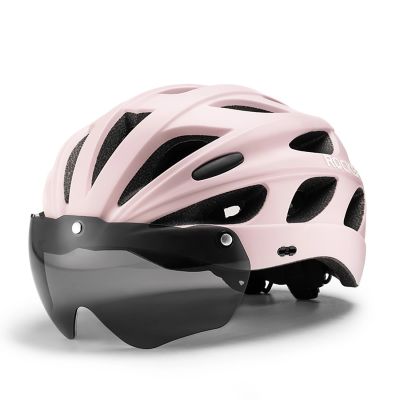 2. Rockbros Bike Helmet with Visor, Detachable UV Goggles, Detachable Visor, Unisex - Pink