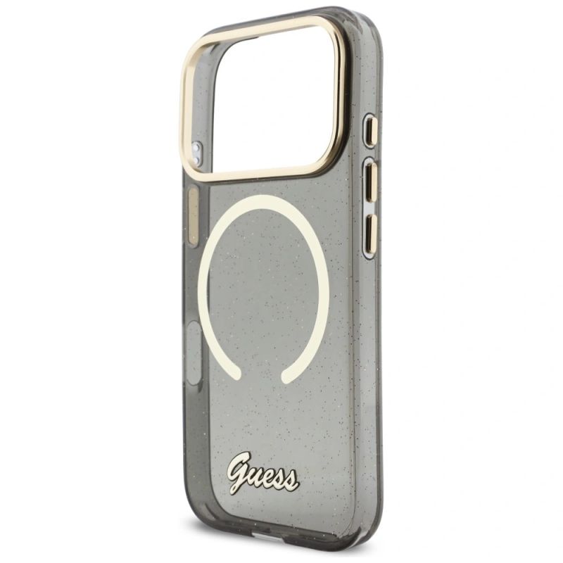 6. Guess IML Glitters Script Strap MagSafe Case for iPhone 17 Pro - Black