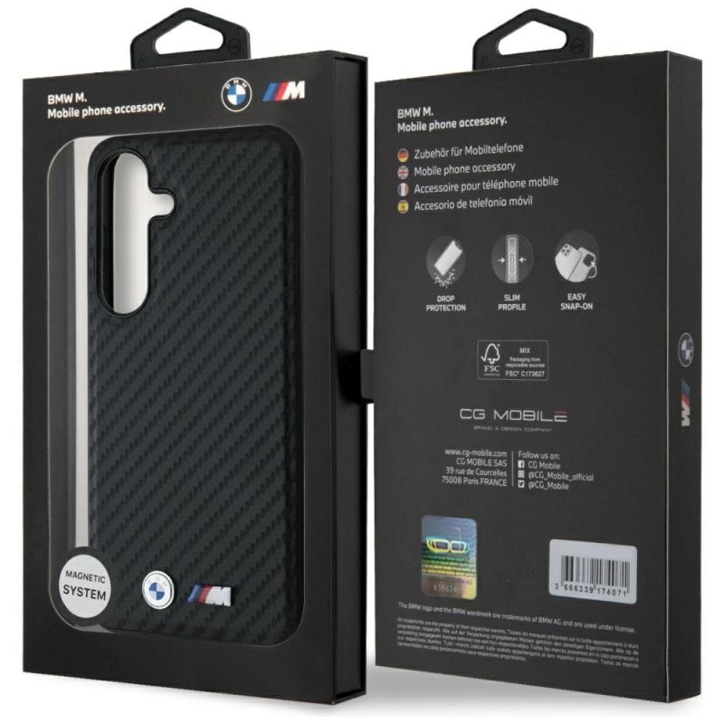 8. BMW Leather Carbon MagSafe Case for Samsung Galaxy S25 - Black