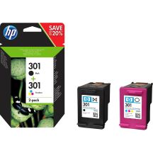 HP Ink Cartridge Set HP 301+HP 301, HP301+HP301=N9J72AE, includes black and color, CH561EE+CH562EE, replaced CR340EE, J3M81AE