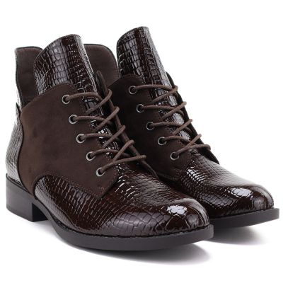 4. Women's patent leather ankle boots, brown, Vinceza HX27-16524