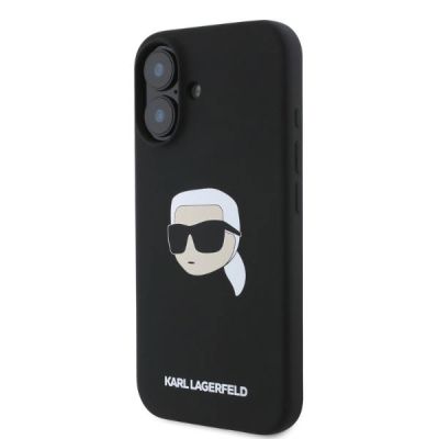 3. Karl Lagerfeld Silicone Karl Head Print MagSafe iPhone 16 Case - Black