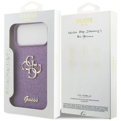 8. Guess Fixed Glitter Big 4G case for iPhone 17 Pro Max - purple