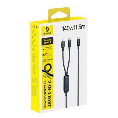 3. Baseus Flash 4 140W 2in1 USB-C to USB-C + USB-C Cable 1.5 m - Black