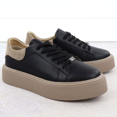 7. Women's leather platform sneakers, black, Filippo DP6119