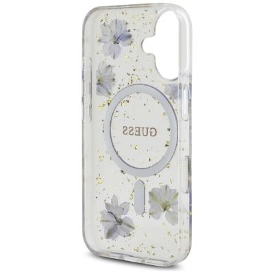 7. Guess Resin Flowers Glitter MagSafe case for iPhone 16 - purple