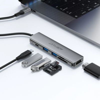 5. Acefast J18 USB Hub USB-C 6-in-1 HDMI 4K 60Hz PD90W Docking Station - Gray