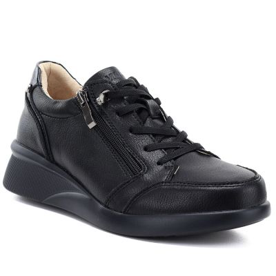 5. Women's leather wedge shoes, comfortable, black, Vinceza 79644