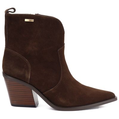 10. Women's leather ankle boots, insulated, brown cowboy boots, Big Star SS274473