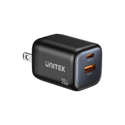 14. UNITEK 2X GAN WALL CHARGER USB-C & USB-A 20W BLACK