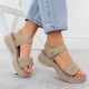 5. Women's sandals with thick soles and Velcro, beige Potocki 105300