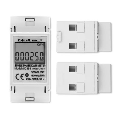 9. QOLTEC SINGLE-PHASE ENERGY CONSUMPTION METER FOR DIN RAIL | 230V | LCD | 2P
